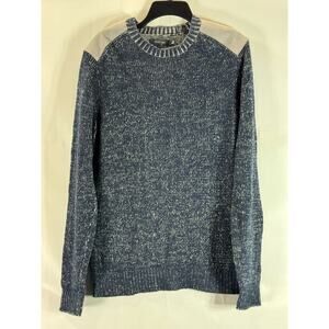 MICHAEL STARS Men's Navy/Gray Suede Yoke Crewneck Knit Pullover Sweater SZ L